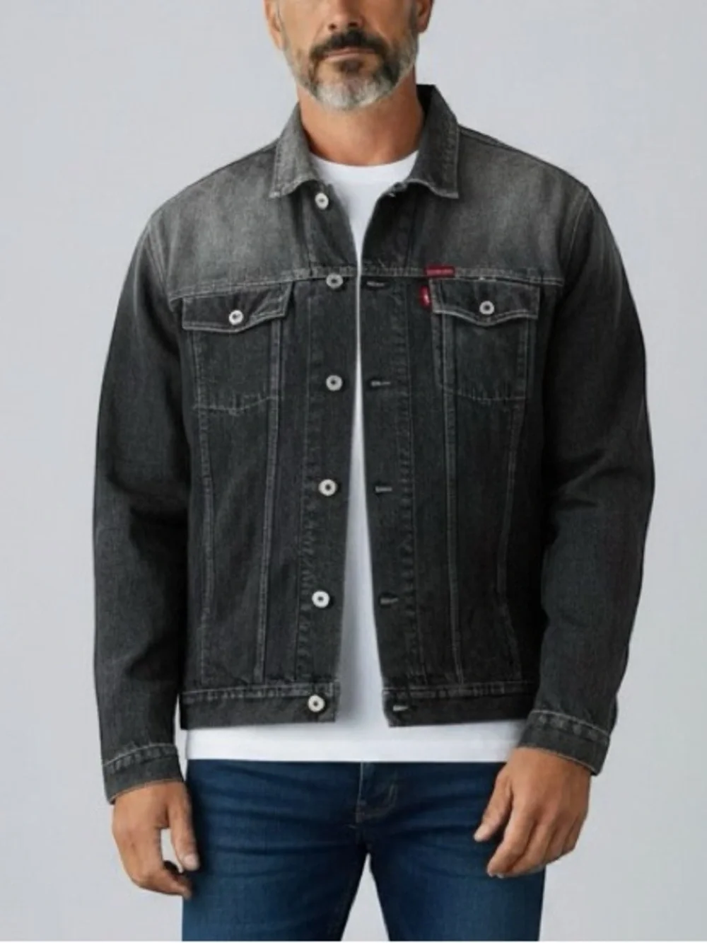 Guess Men’s Washed Black Distressed Cotton Denim Jean Jacket Y2K Vintage 00s XL